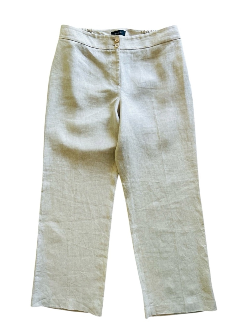 TALBOTS Natural Beige 100% Linen Wide Leg Slacks Pants Sz 14W Summer Coastal